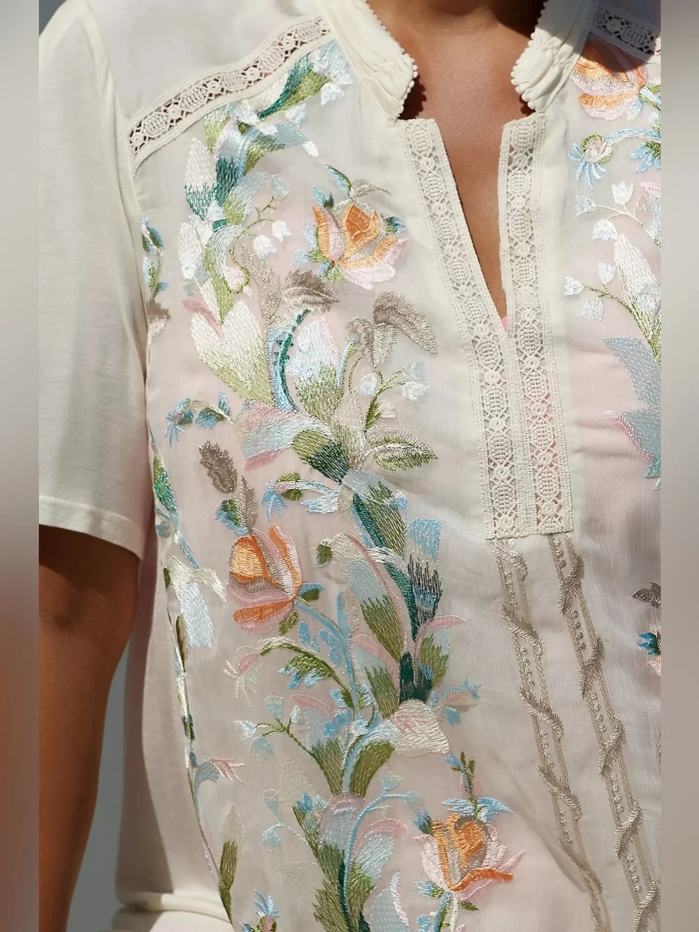 TINY Eliana Cream Embroidered Floral Short-Sleeve Blouse - Picture 7 of 13